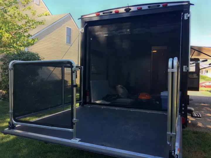 Back ramp can be held up with cables and is rated to 2500lbs! Makes this thing so much roomier and entertains well over a lake!;-) . Prime Time Fury 2910 2016