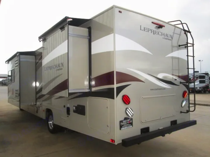 This beige Coachmen Leprechaun RV rental, with its slide-out extended and rear ladder, is ready for your adventure.. Coachmen Leprechaun 2018