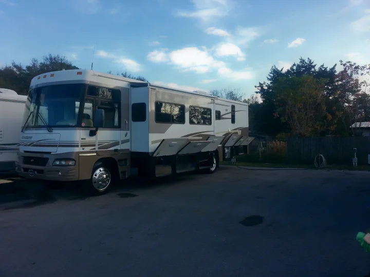 Outside storage in the Living Room Slide out. Winnebago Adventurer 2005