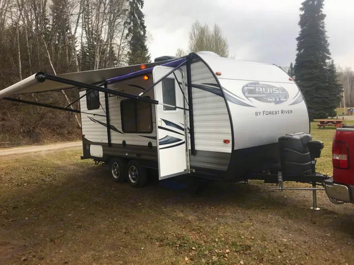 Powered awning opened up. Forest River Cruise Lite 2016