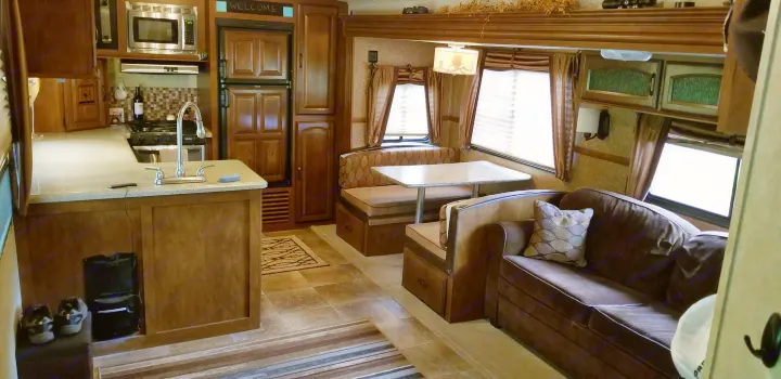 Beautiful living area and kitchen! Has built in vacuum for easy cleaning!. Forest River Hemisphere 2014