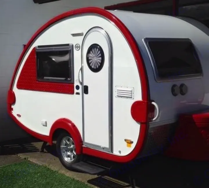 This stylish red and white teardrop camper is an ideal RV rental for your next compact travel trailer adventure.. T@B Q Floorplan Maxx Package 2016