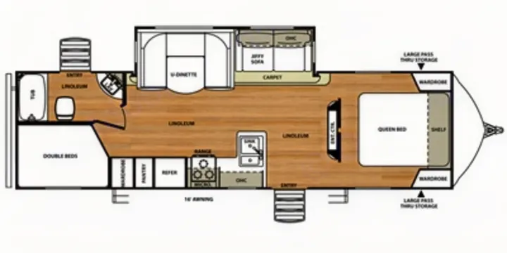 Floor plan of Katelyn & Jake's Bunkhouse Travel Trailer. Forest River Vibe 2015
