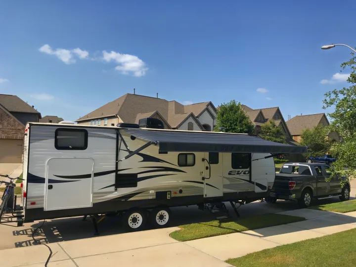 Beautiful travel trailer with large powered awning with LED lights.. Forest River Evo 2017