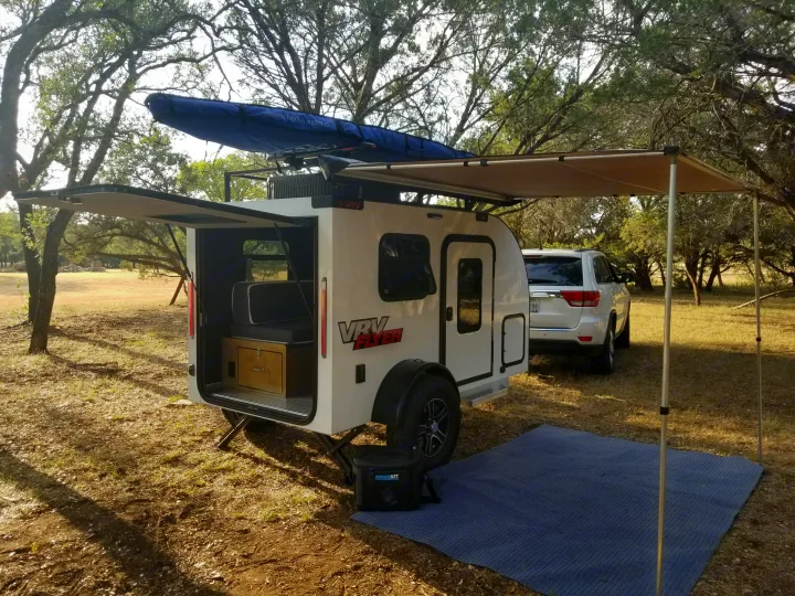 The whole setup, paddle board pictured.. Custom Teardrop Camper 2018