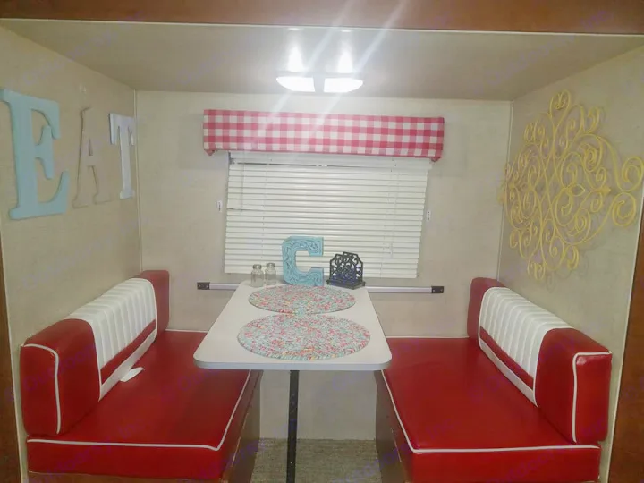 Kitchen table that also turns into a bed . Riverside Rv Whitewater Retro 2016