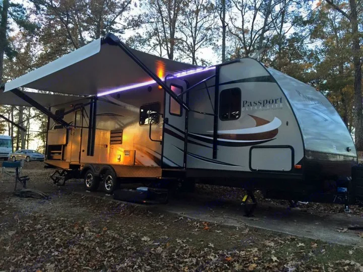 Beautiful exterior with 2 power awnings and LED lights. Keystone Passport 2016