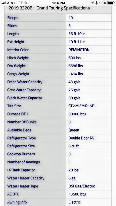 Spec sheet for 3320bh. Keystone Passport 3320bh 2019