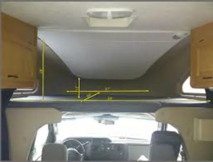 Another picture of the main sleeping space with measurements. Factory image.. Thor Motor Coach Four Winds Majestic 2012