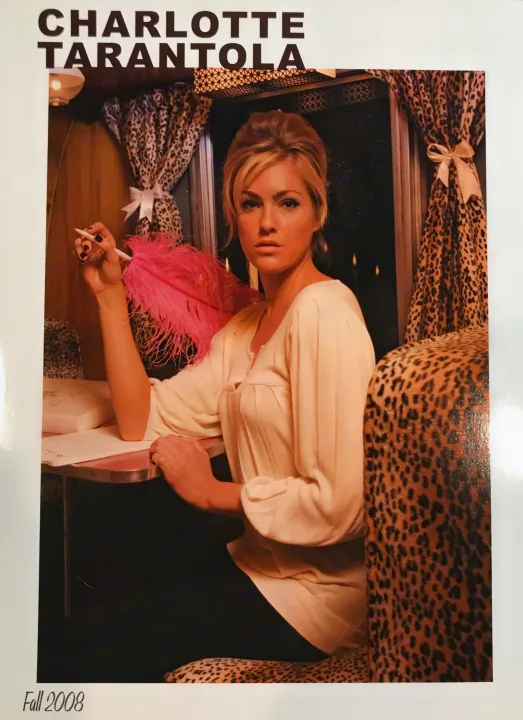 Charlotte Tarantola's Fall 2008 campaign shows a woman with a feather pen inside a leopard-print RV rental.. Pleasurecraft Canned Ham 1956