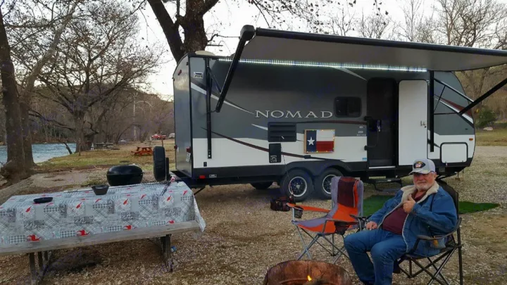 This is me on the Guadulupe Rive in New Braunfel ,tx. A beautiful place to camp. We stayed there the whole month off Febuary and again in April for my birthday.. Skyline Nomad 2016
