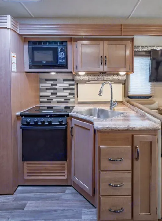 Kitchen.  Gas stove/oven & microwave. Thor Motor Coach A.C.E 2017
