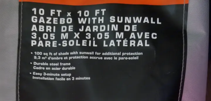 Label for a 10x10 ft gazebo with sunwall (100 sq ft shade), durable and easy setup for RV rental.. Keystone Hideout 2017