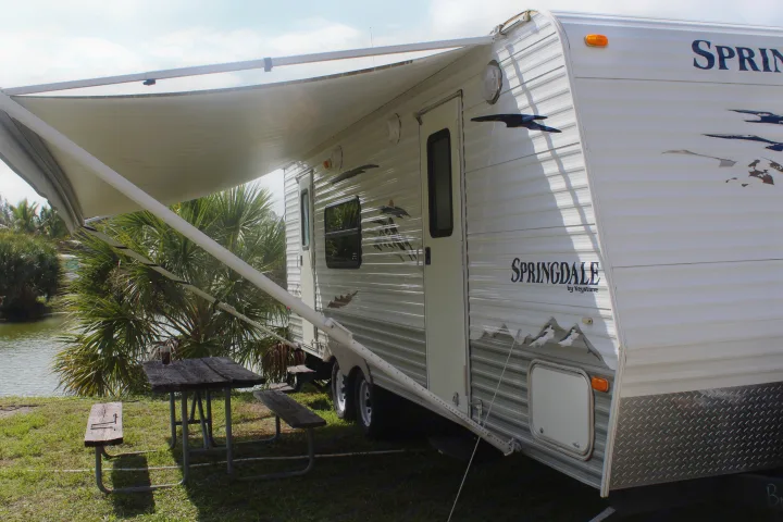 The awning provides shade.. Keystone Springdale 2010