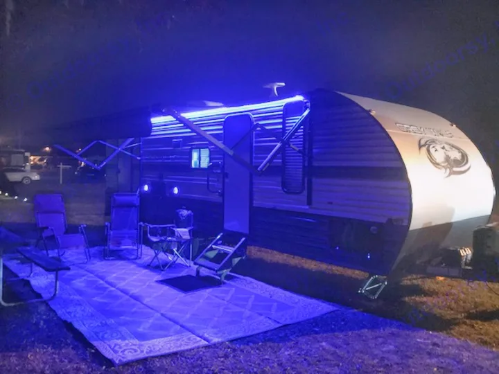 Outdoor lighting. Chairs, rug, and grill provided at no extra charge. . Forest River Cherokee Grey Wolf 2019
