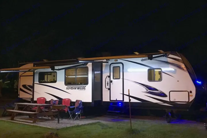 Camping at its best! Lighting for nights by the fire . Venture Rv Sporttrek 2017