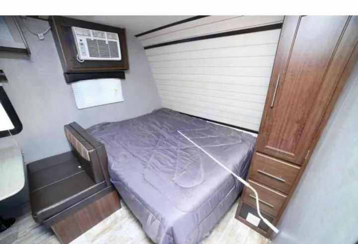 Queen Size Bed with Comforter, Side Cabinet, Drawers. Crossroads Zinger 2019