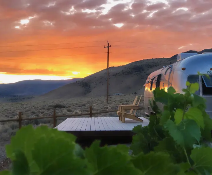 New large deck frames the views & makes a great outdoor living space.. Airstream Land Yacht 1977