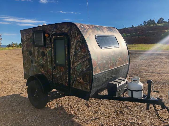 Explore the outdoors with this unique camouflage teardrop camper, ideal for your next RV rental adventure.. Sunset Park & Rv Inc. Other 2017