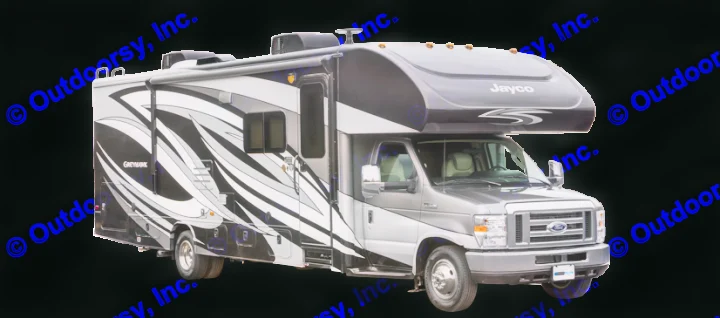 A stylish gray and black Jayco Greyhawk Class C motorhome, an excellent RV rental option for your next adventure.. Jayco Greyhawk 2019