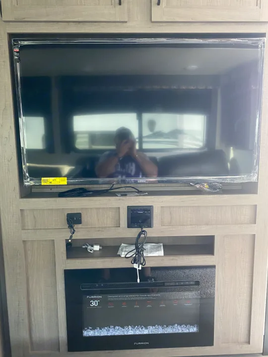 RV rental entertainment setup: Summit TV, Furrion media system & electric fireplace. Ready for your adventure.. Keystone Hideout 2020