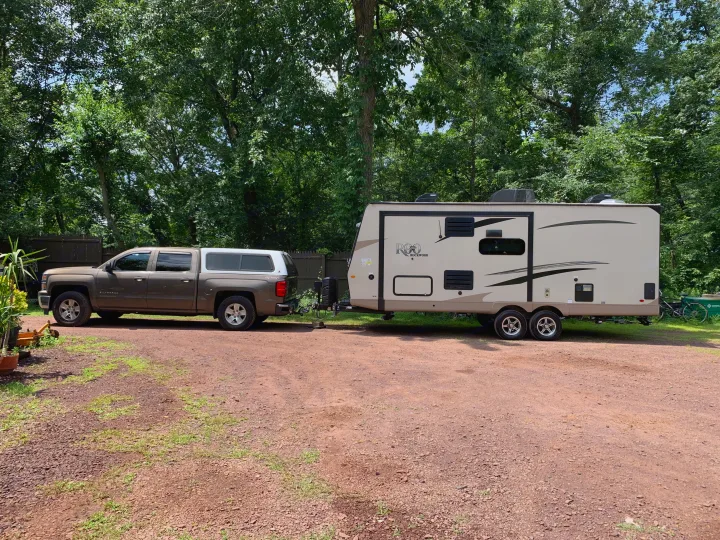 Silverado Crew Cab 1500 for size reference. ForestRiver RockwoodRoo 2019