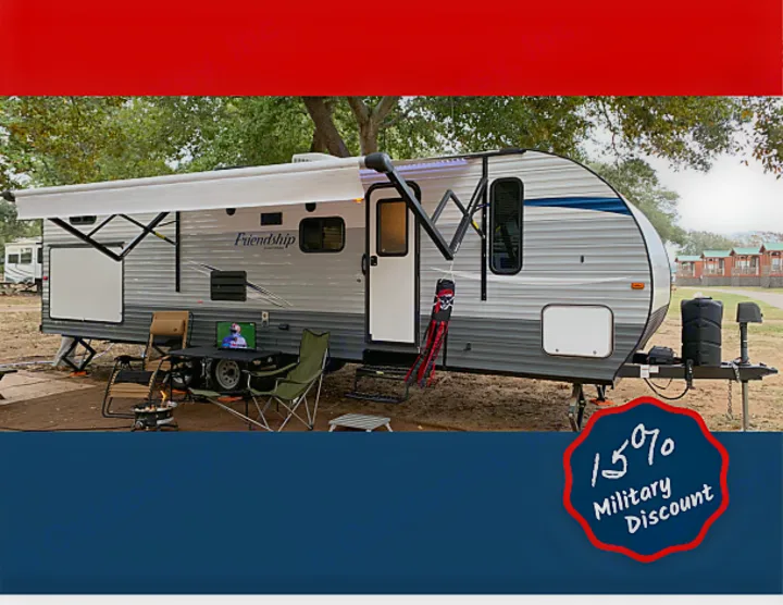 Outside includes awning, outdoor kitchen, rugs and chairs.. GulfStream Friendship 2018