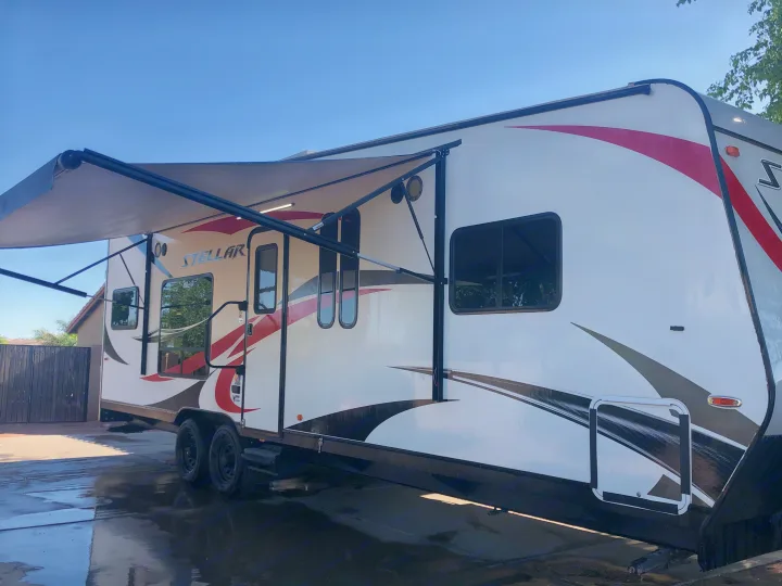 Outside awning w lights and speakers. Eclipse Recreational Vehicles Stellar 2017