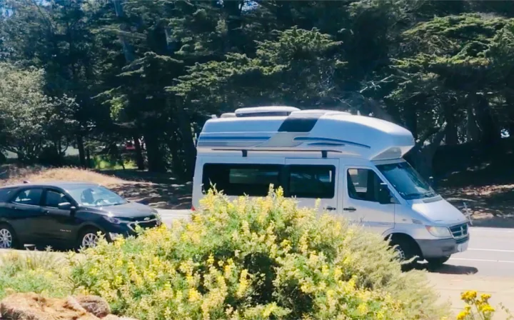 Very Compact CamperVan Park in regular parking Space. Airstream Sprinter 2005