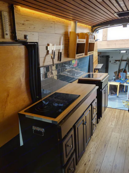 Inside kitchen area. Ford Transit Van 2018