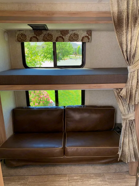Bunks with bottom bed converted to a couch.. Forest River Forester 2020