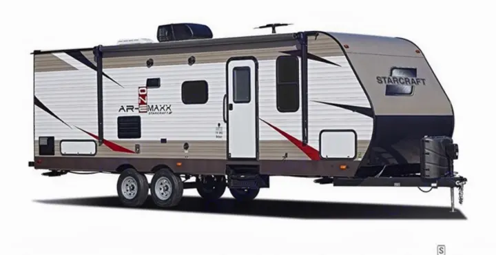 Modern Starcraft travel trailer, perfect for an rv rental. It features a sleek two-tone design with bold graphic accents.. Starcraft Ar-One 2017