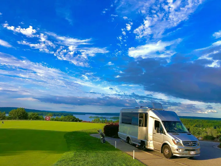 Made it to the top for some golf. Airstream Atlas 2019