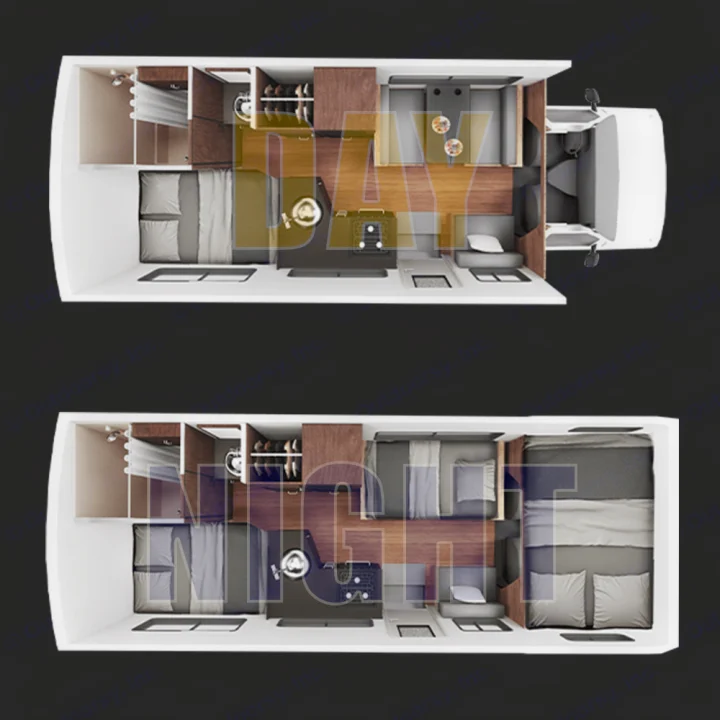 RV rental floor plans: Day & Night motorhome layouts with convertible living/sleeping areas.. Thor Motor Coach Four Winds Majestic 2015