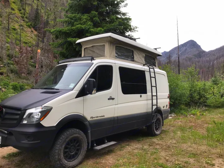 This custom Sprinter RV rental features a pop-top, ready for off-grid mountain adventures.. Mercedes Sprinter 2018