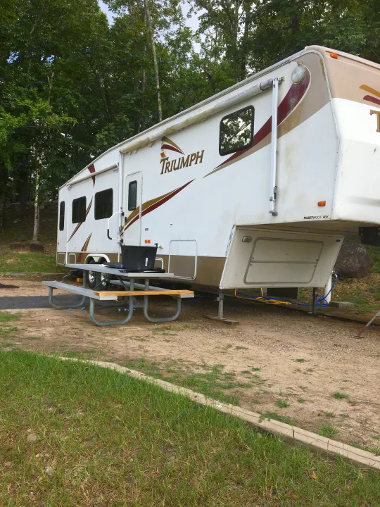 Slides are not out and awning is rolled up. Fleetwood Triumph 2004