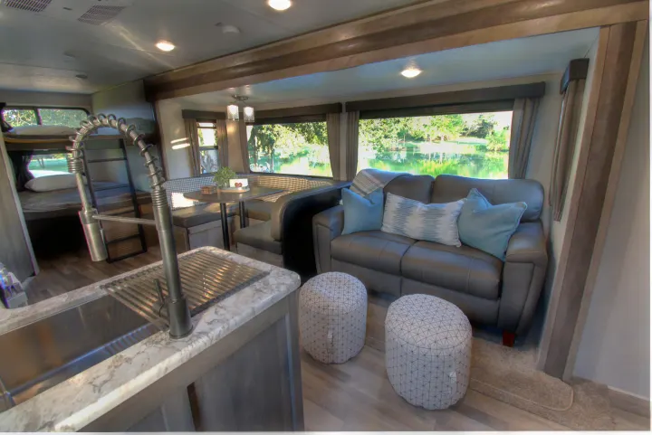 Couch converts to full size bed. Forest River Vibe 2020