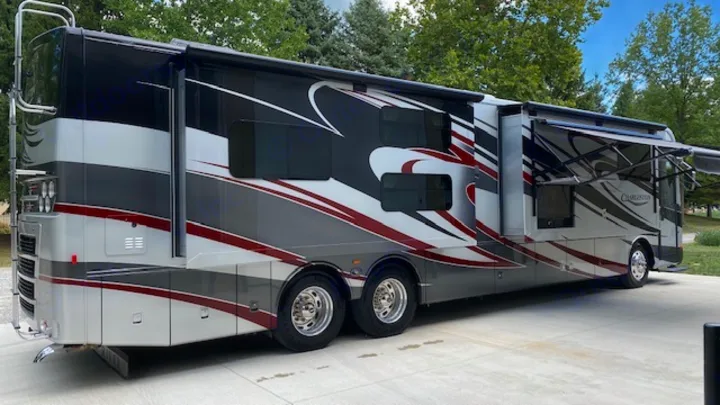 Luxury Charleston motorhome, perfect for your next rv rental adventure. Extended slides & awnings show it's ready for travel.. Charleston Charleston Motorhome 2015