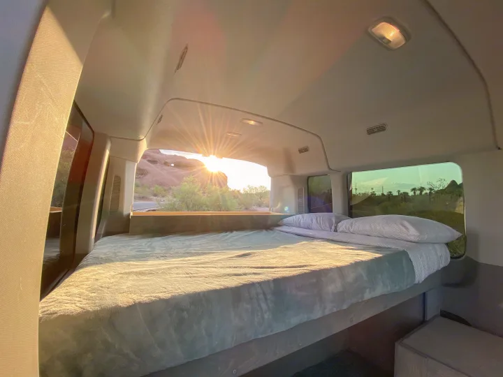 Main bed is just narrower than Full size, but maintains the 75" length to accommodate taller sleepers.. Ford Transit Camper Van 2017