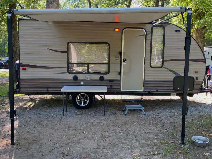 She’s all setup at the Tippecanoe River State Park!. Forest River Cherokee Wolf Pup 2017