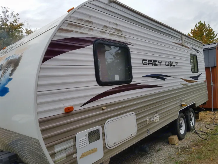 Toy Hauler holds 1 touring bike. Forest River Cherokee Grey Wolf 2011