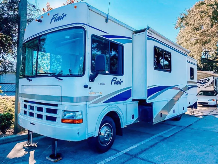 Front View showing Kitchen Slide in the Out Position. Fleetwood Flair 2001