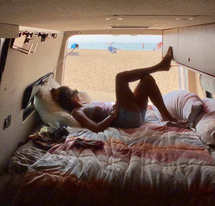 Relaxing inside the van with a view of the beach.. Mercedes-Benz Sprinter 2015