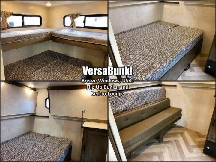 RV rental with VersaBunk! system: convertible bunks & beds transform into a spacious lounge. Flexible sleeping & living.. Forest River Salem 2020