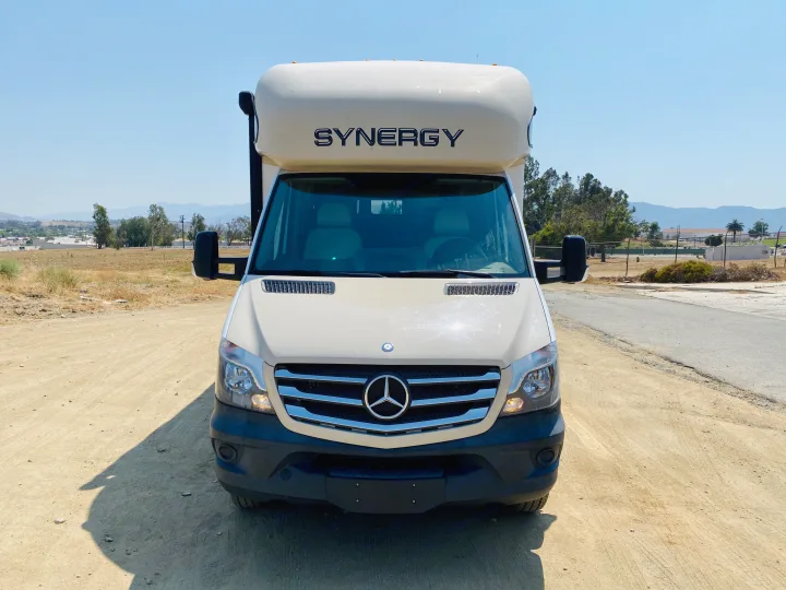 Front view of a white Mercedes-Benz Synergy RV rental, ready for adventure in an outdoor setting.. Thor Motor Coach Other 2016
