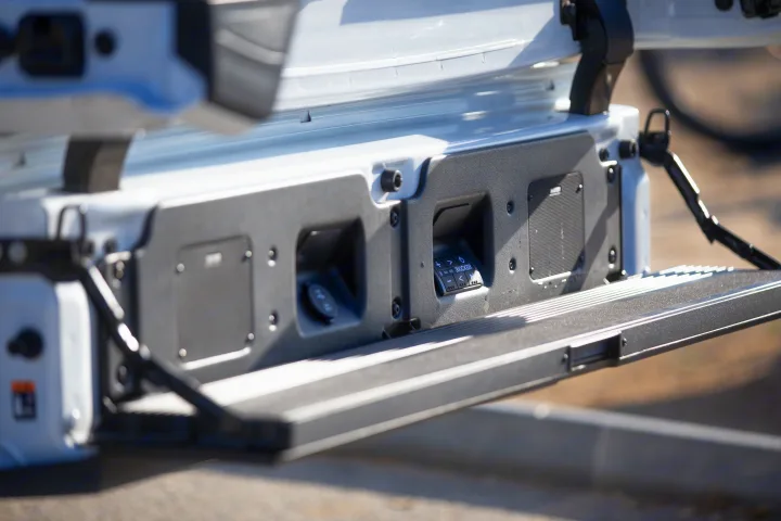 RV rental tailgate with integrated Kicker sound system, 12V power outlet, and controls for outdoor enjoyment.. Other Other 2021