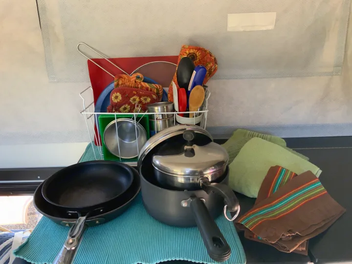 RV rental: Compact kitchen gear like nesting pots, pans, utensils, and towels, all ready for your adventure.. Four Wheel Campers Other 2017