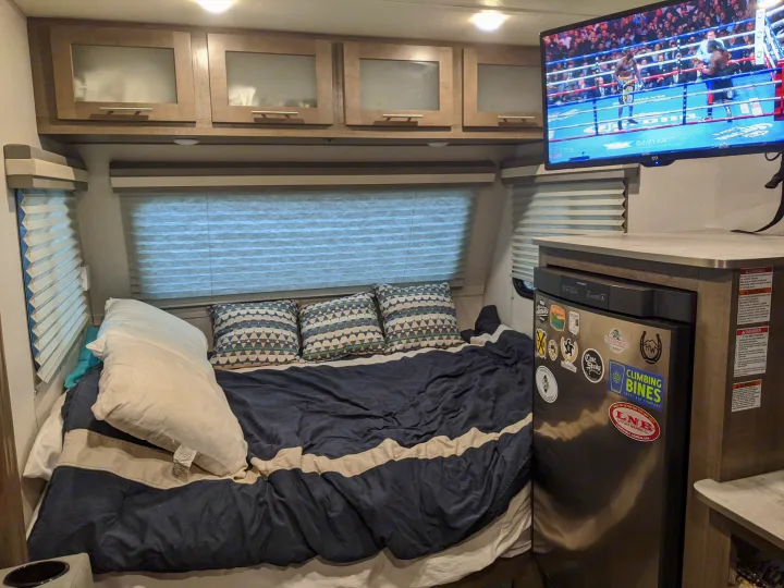 Upgraded mattress. Much better than the standard foam mattress that comes with camper trailers. See Review Comments!. Forest River No Boundaries 16.8 2019