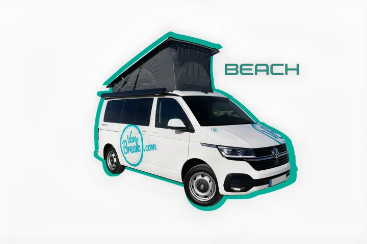 White Volkswagen California Beach pop-top camper van. Your perfect RV rental for beach adventures!. Volkswagen Transporter California Beach 2019