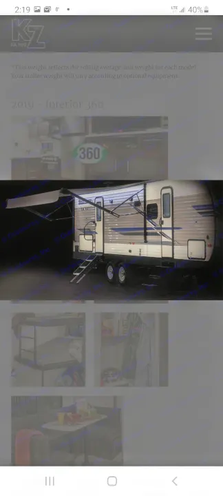 A modern travel trailer's exterior is shown at night, with interior views of bunk beds, storage, and a dinette. Ideal for rv rental.. Other Sportsmen 2019